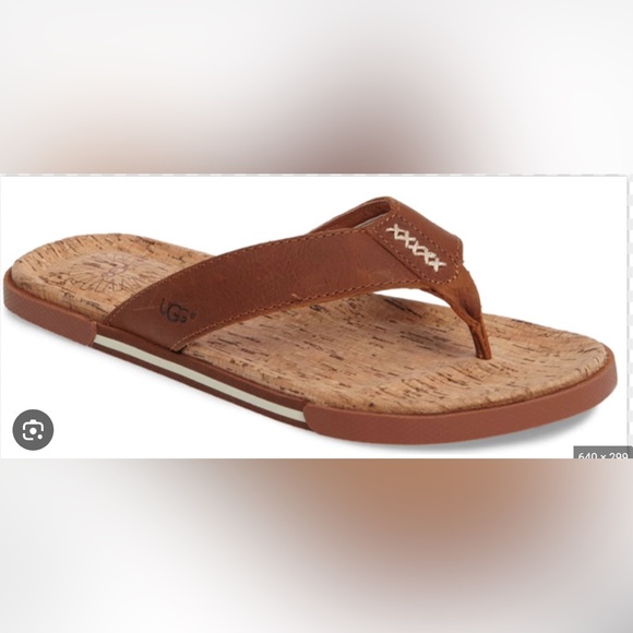 UGG Braven Cork and Brown Leather Flip Flops - Picture 2 of 6